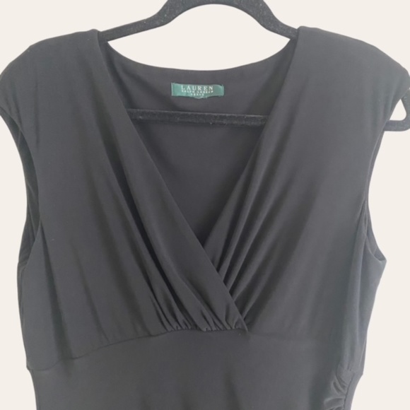 Ralph Lauren Black Tiered Midi Sleeveless Dress V-Neck Cocktail Party Size 10-12 - Picture 2 of 7
